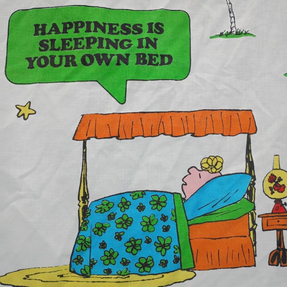 Vintage Peanuts Twin Flat Bed Muslin Sheet Sears 1971 Snoopy Charlie Brown